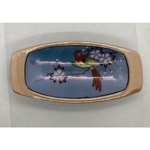 Nippon Hand Painted Iridescent dish with bird parrot on branch ~6.5" long